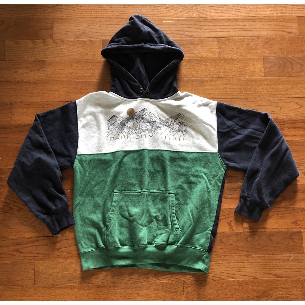 Prairie Mountain Park City Utah Sweatshirt Hoodie Navy White Green Unisex Large
